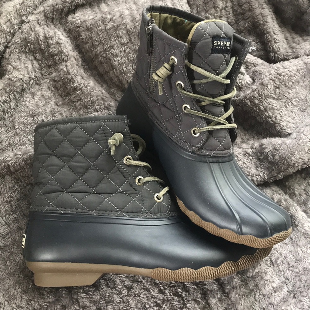Grey sperry duck boots